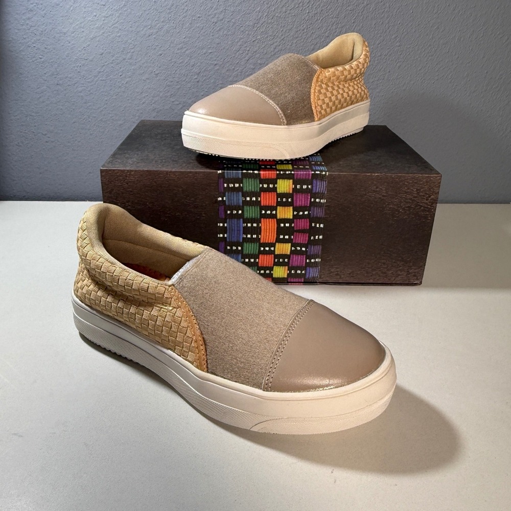 Bernie Mev Slip On Sneakers Womens 37 Tan Mixed Media Woven Platform